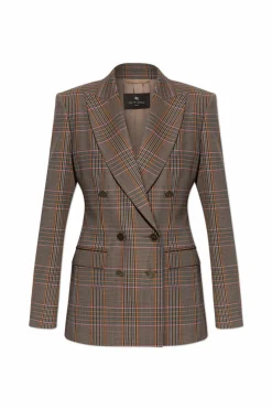 Etro BROWN Double-breasted blazer with check pattern