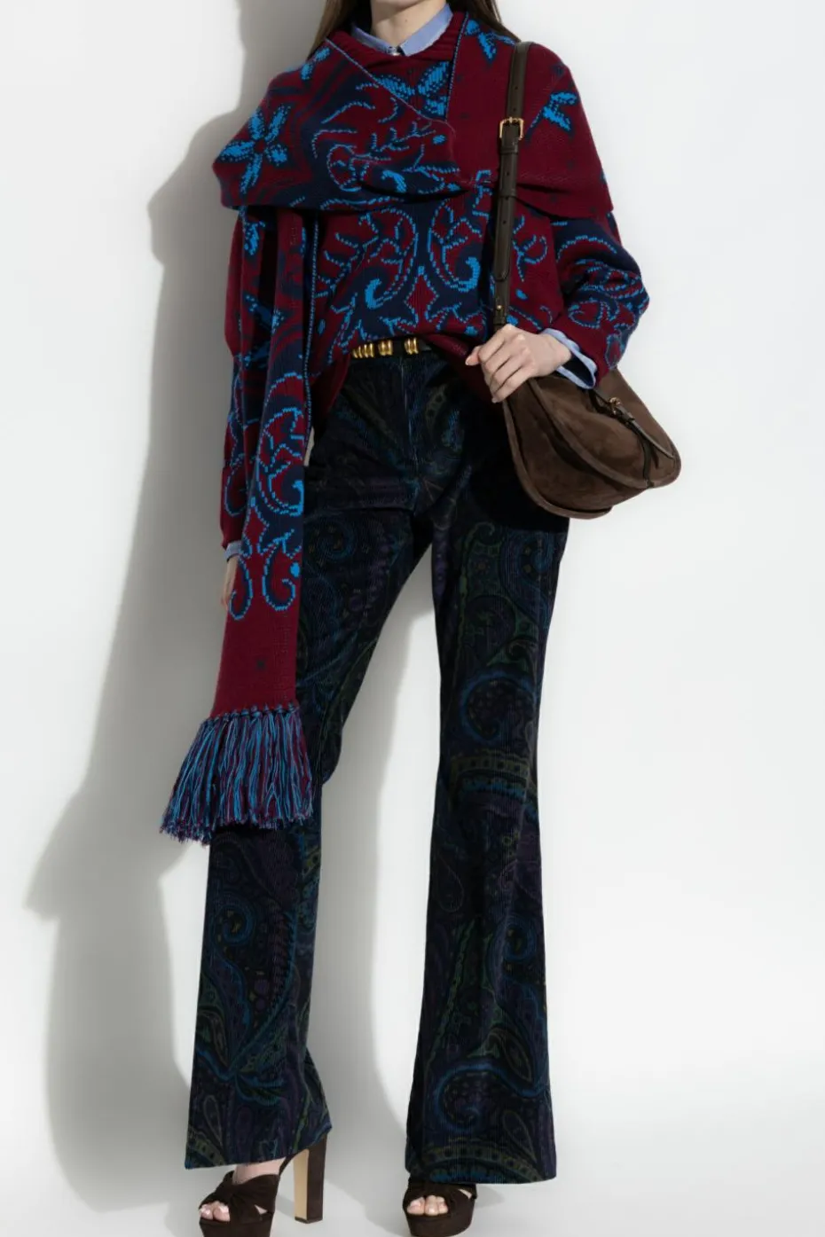 Etro BURGUNDY Patterned sweater with collar