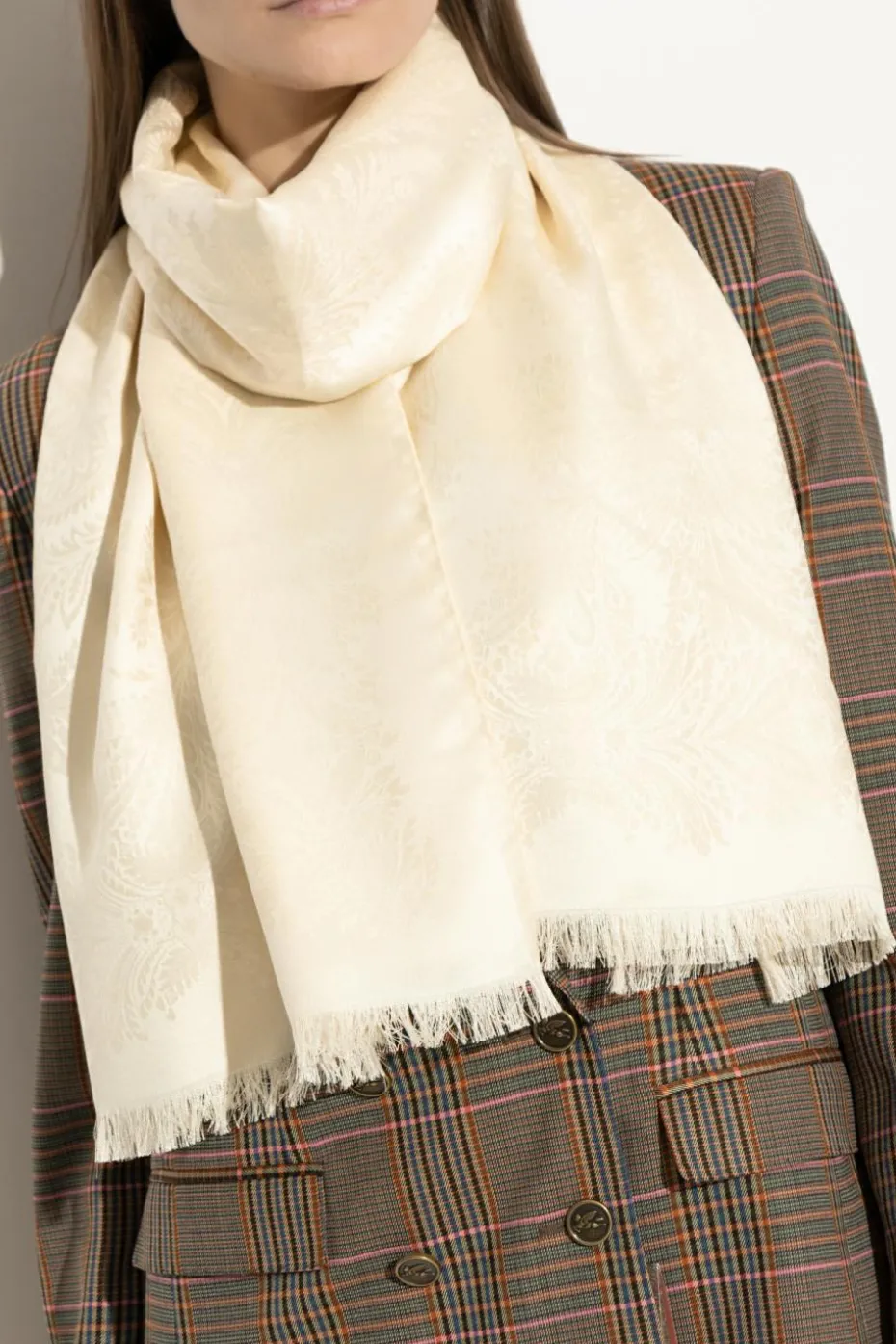 Etro cream Scarf with decorative pattern