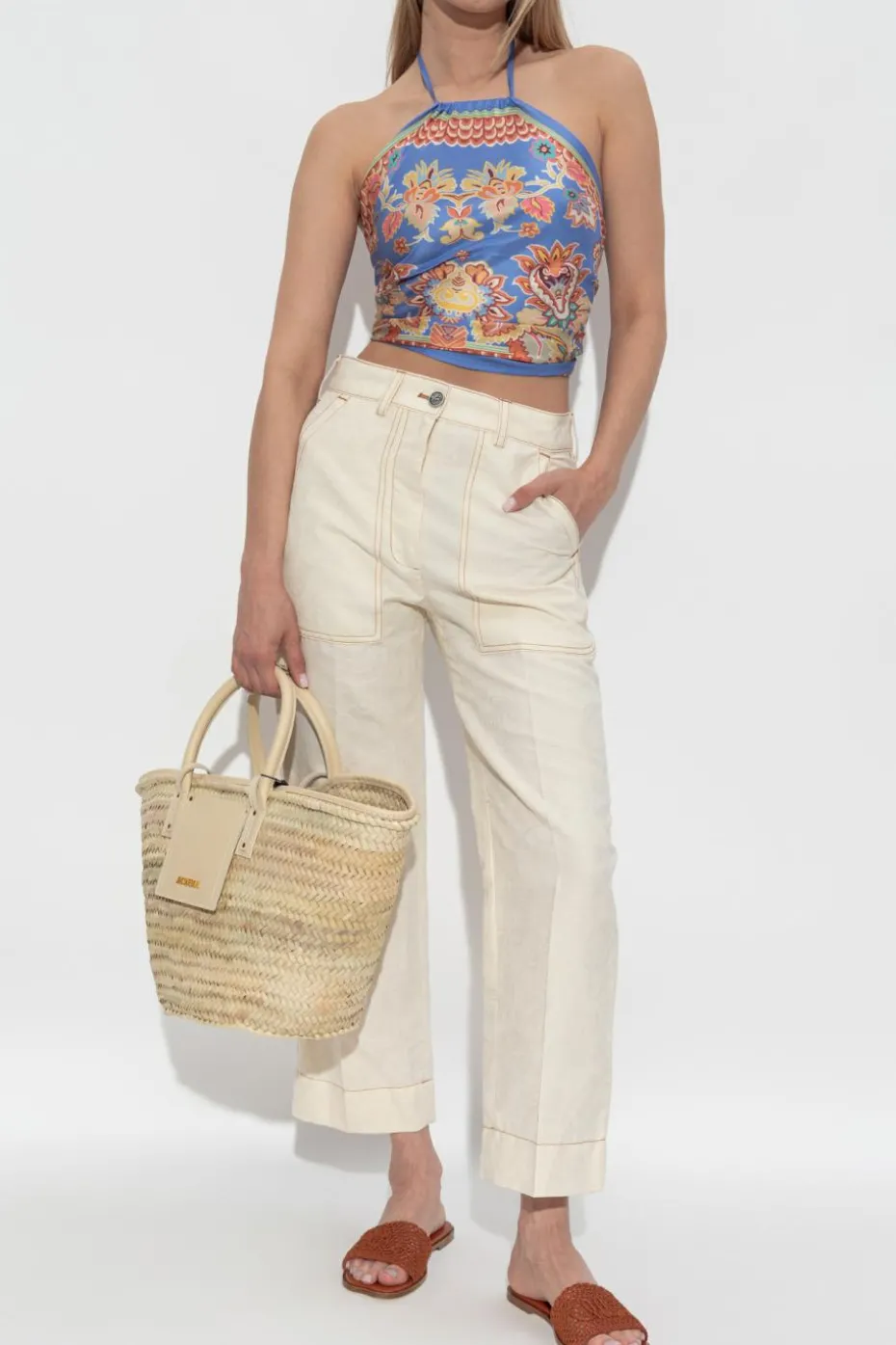 Etro cream Trousers with contrasting stitching