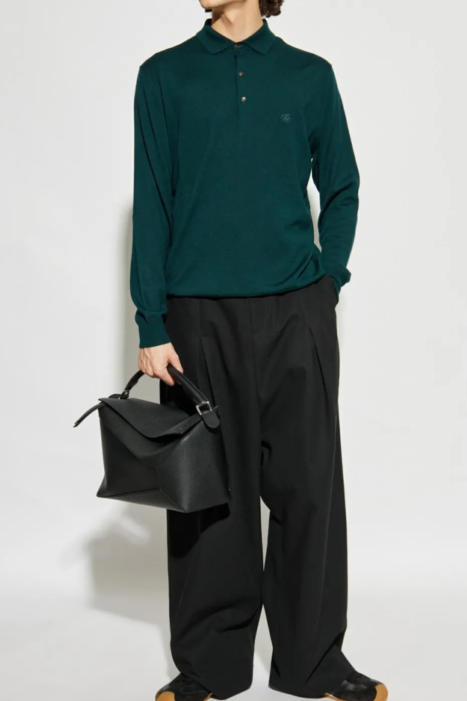 Etro GREEN Wool long-sleeve polo