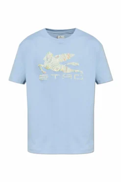 Etro light blue T-shirt with a colorful printed logo