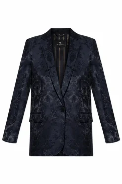 Etro NAVY BLUE Blazer with decorative pattern