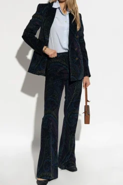 Etro NAVY BLUE Corduroy blazer with decorative pattern