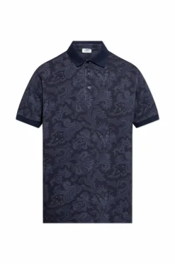 Etro NAVY BLUE Cotton polo with decorative pattern