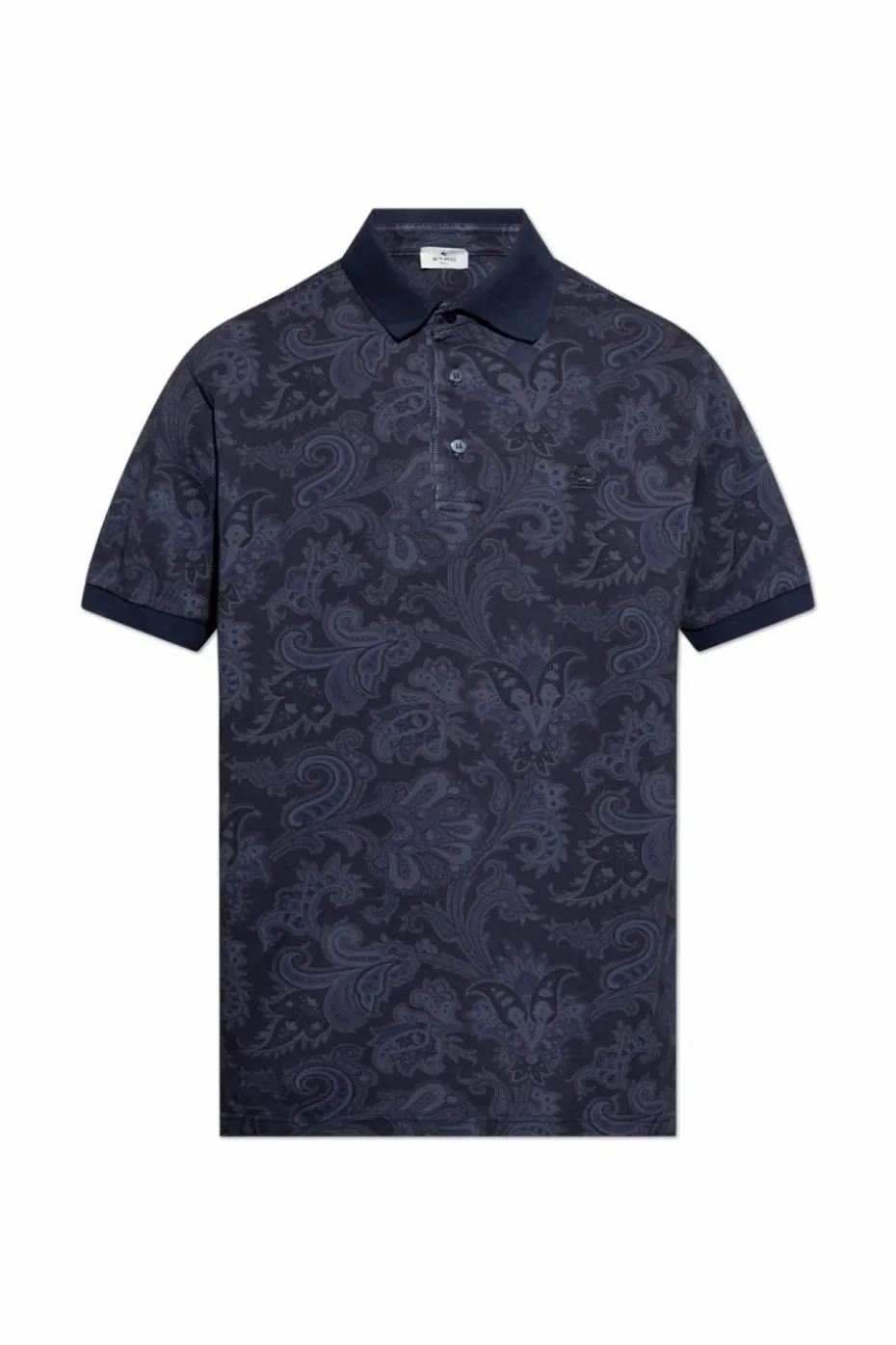 Etro NAVY BLUE Cotton polo with decorative pattern
