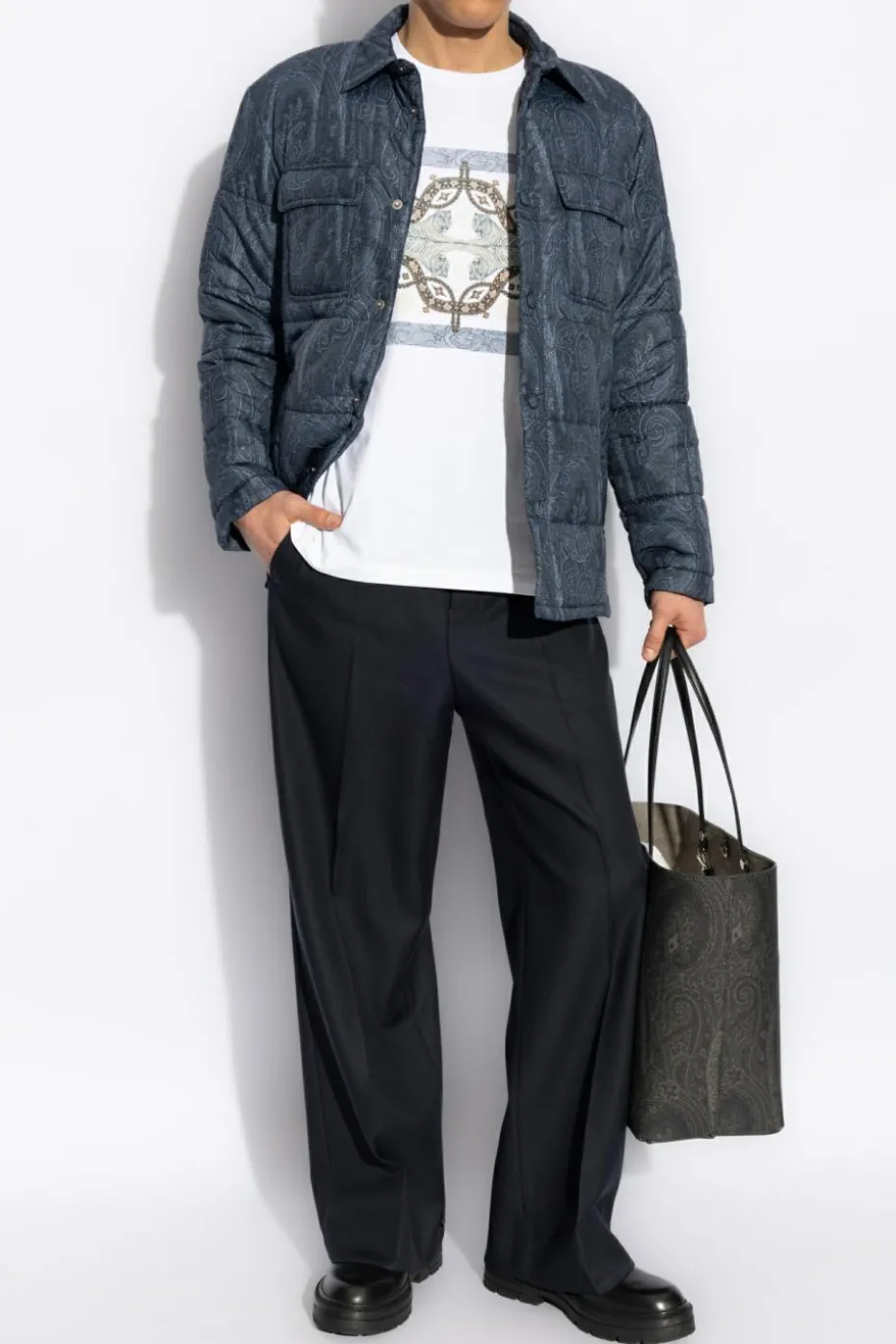 Etro NAVY BLUE Padded jacket with pockets