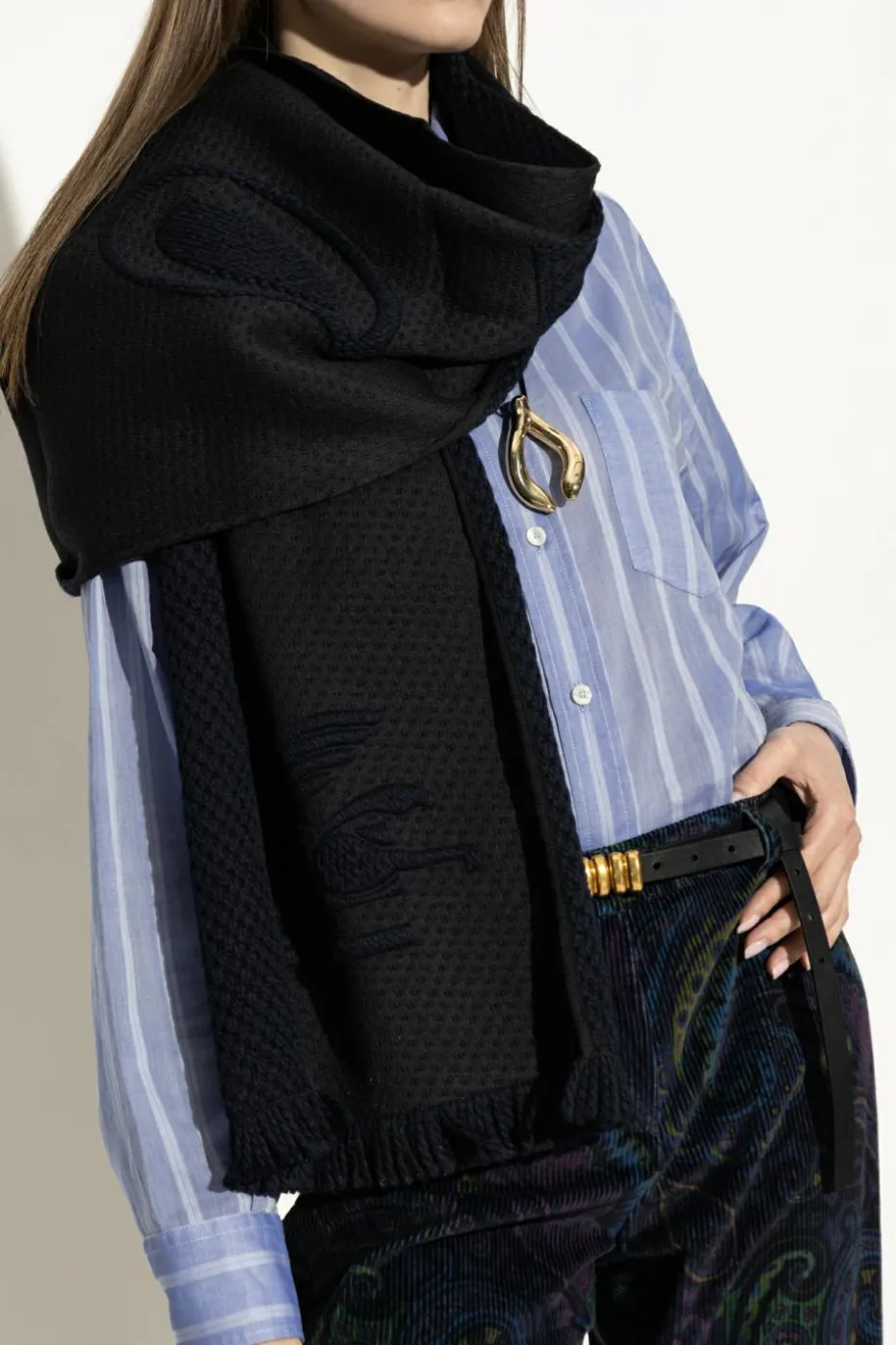 Etro NAVY BLUE Scarf with logo
