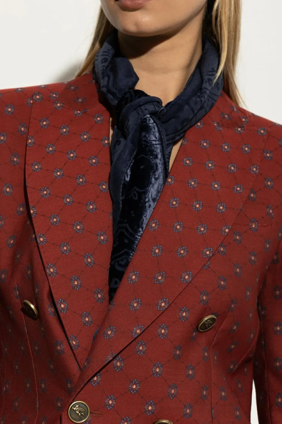 Etro NAVY BLUE Scarf with a velvet pattern