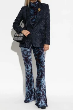 Etro NAVY BLUE Trousers with a velvet finish