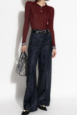 Etro NAVY BLUE Trousers with silk trim