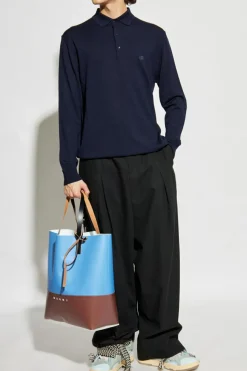 Etro NAVY BLUE Wool long-sleeve polo