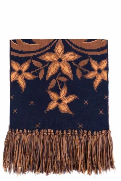 Etro NAVY BLUE Wool scarf with fringes