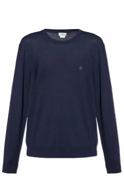 Etro NAVY BLUE Wool sweater with embroidered logo