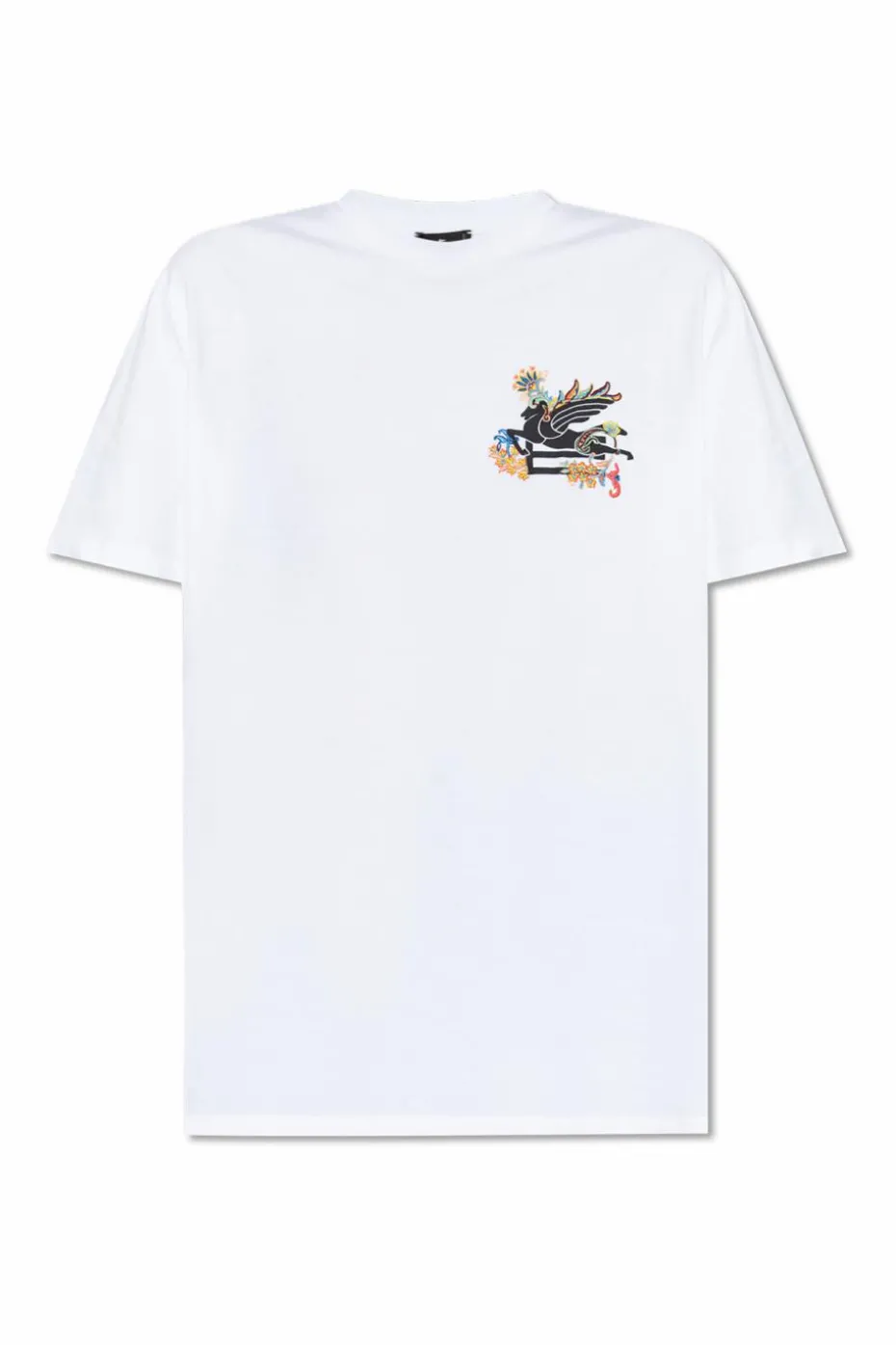 Etro WHITE T-shirt with a colorfully embroidered logo