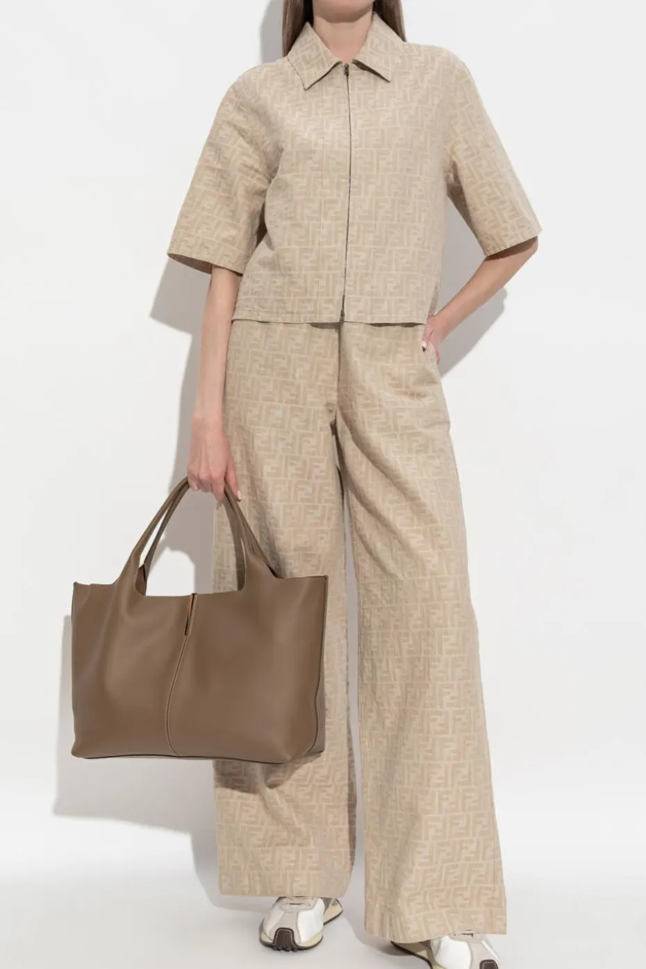Fendi beige Monogram trousers