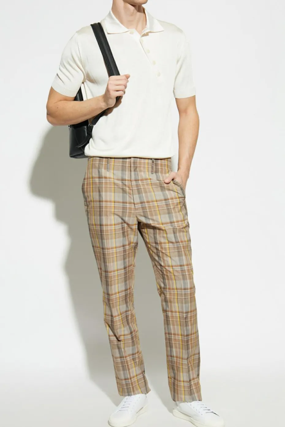 Fendi beige Pants with check pattern