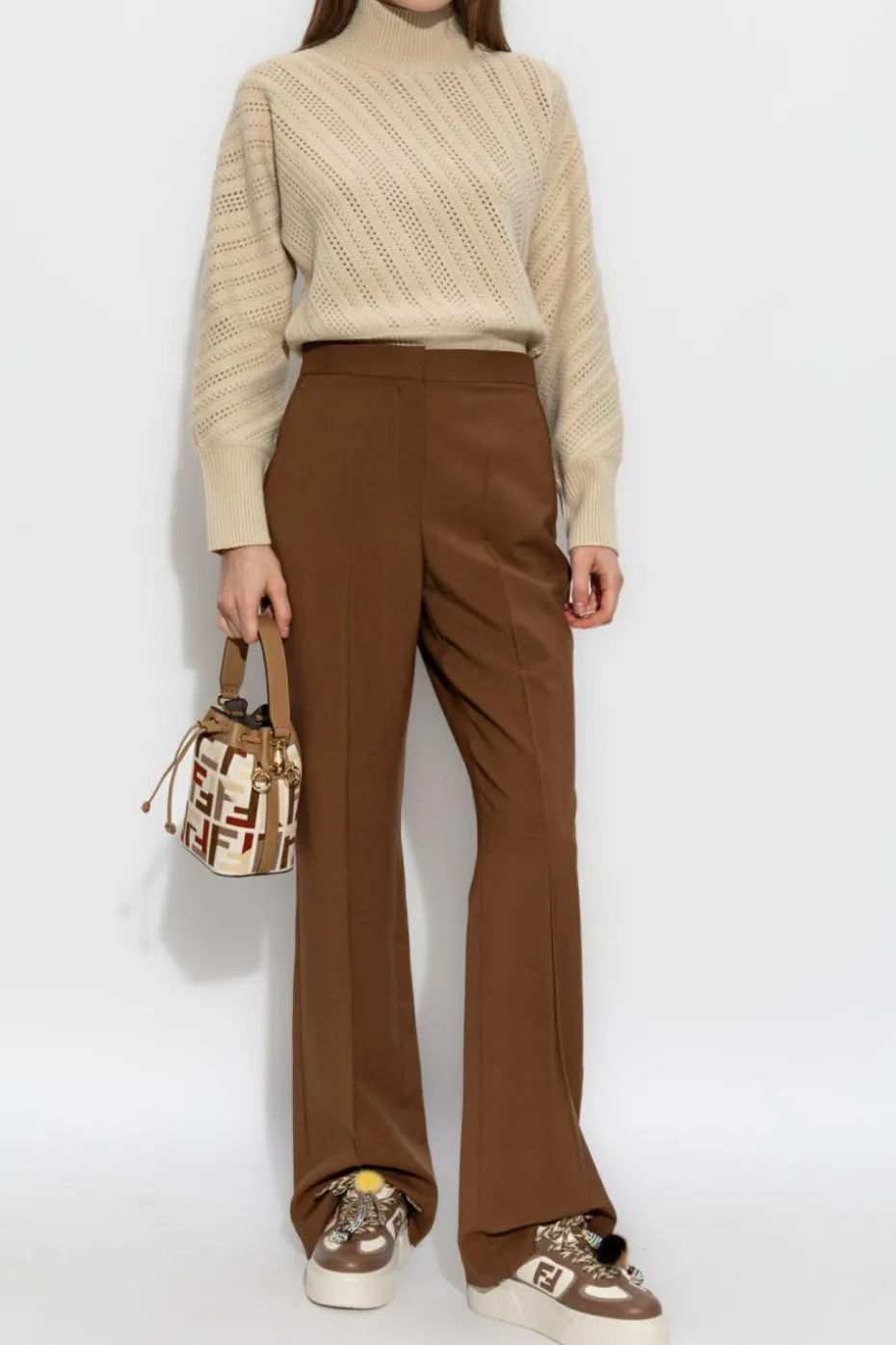 Fendi beige Sweater with stand-up collar