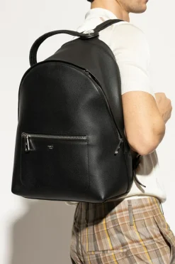 Fendi BLACK Leather backpack with logo