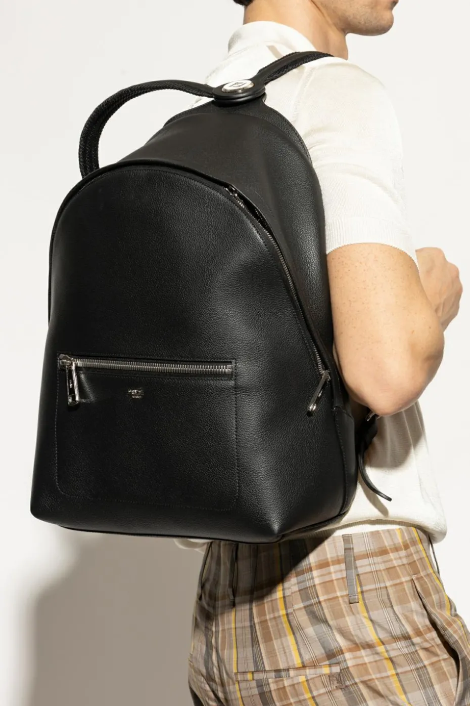 Fendi BLACK Leather backpack with logo