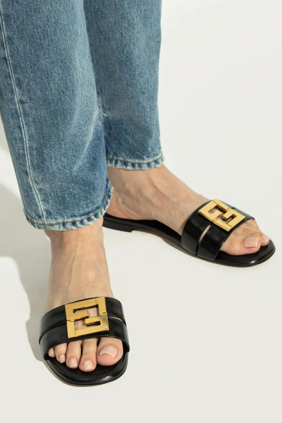 Fendi BLACK Leather Slippers 'Fold'