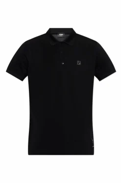Fendi BLACK Polo shirt with an appliquƩ in the shape of a logo