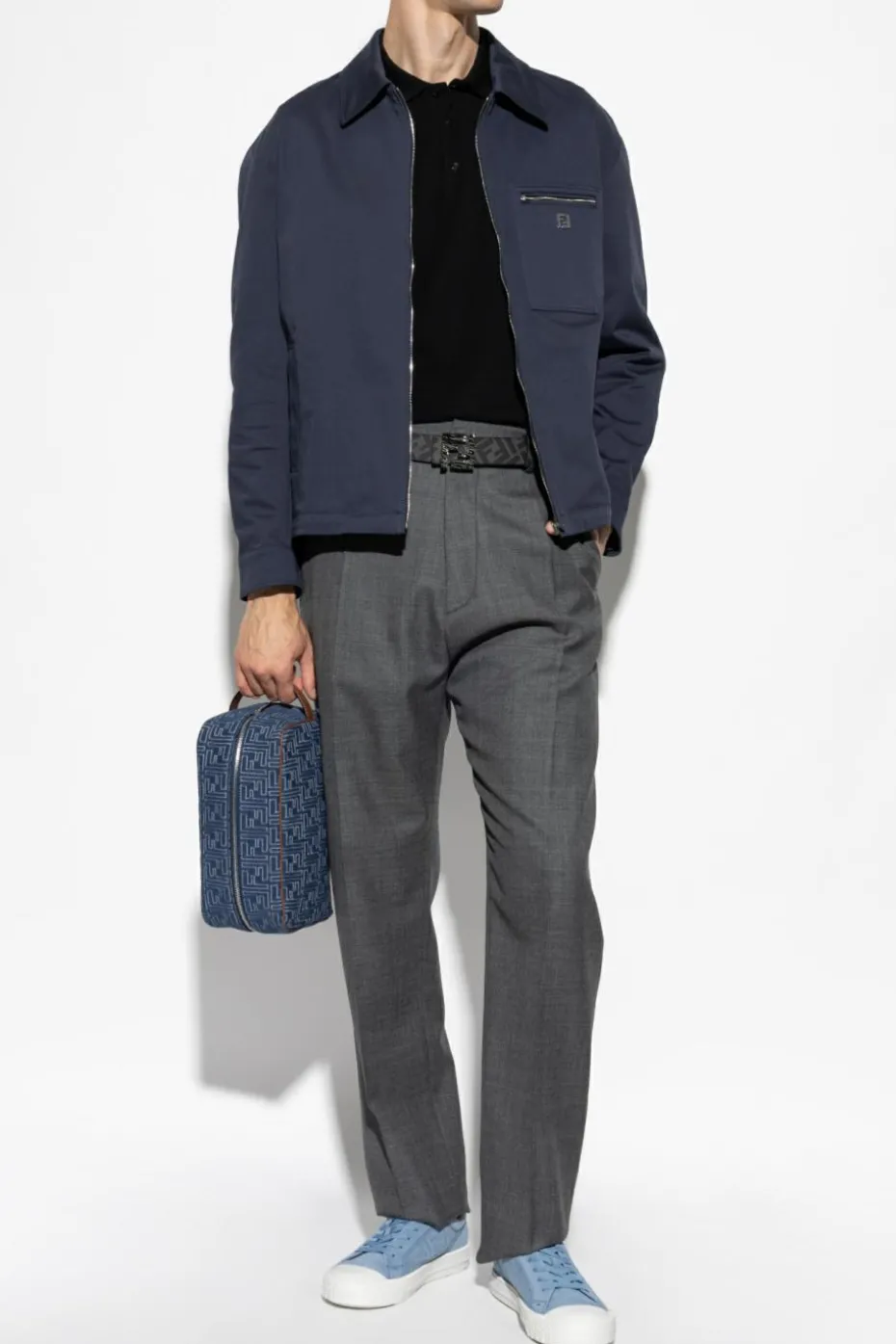 Fendi BLACK Polo shirt with an appliqué in the shape of a logo