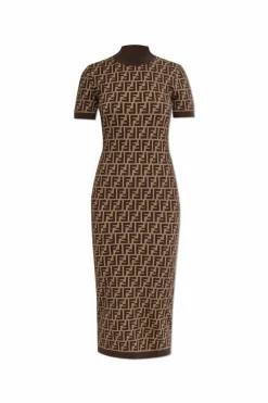 Fendi BROWN Dress with stand-up collar