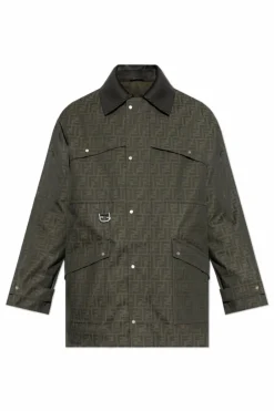 Fendi BROWN Jacket with leather collar