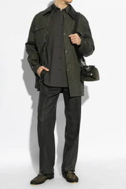 Fendi BROWN Jacket with leather collar