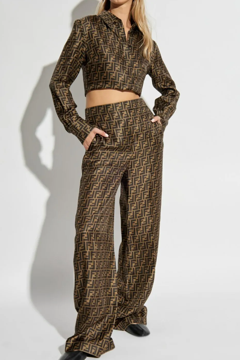 Fendi BROWN Short silk shirt
