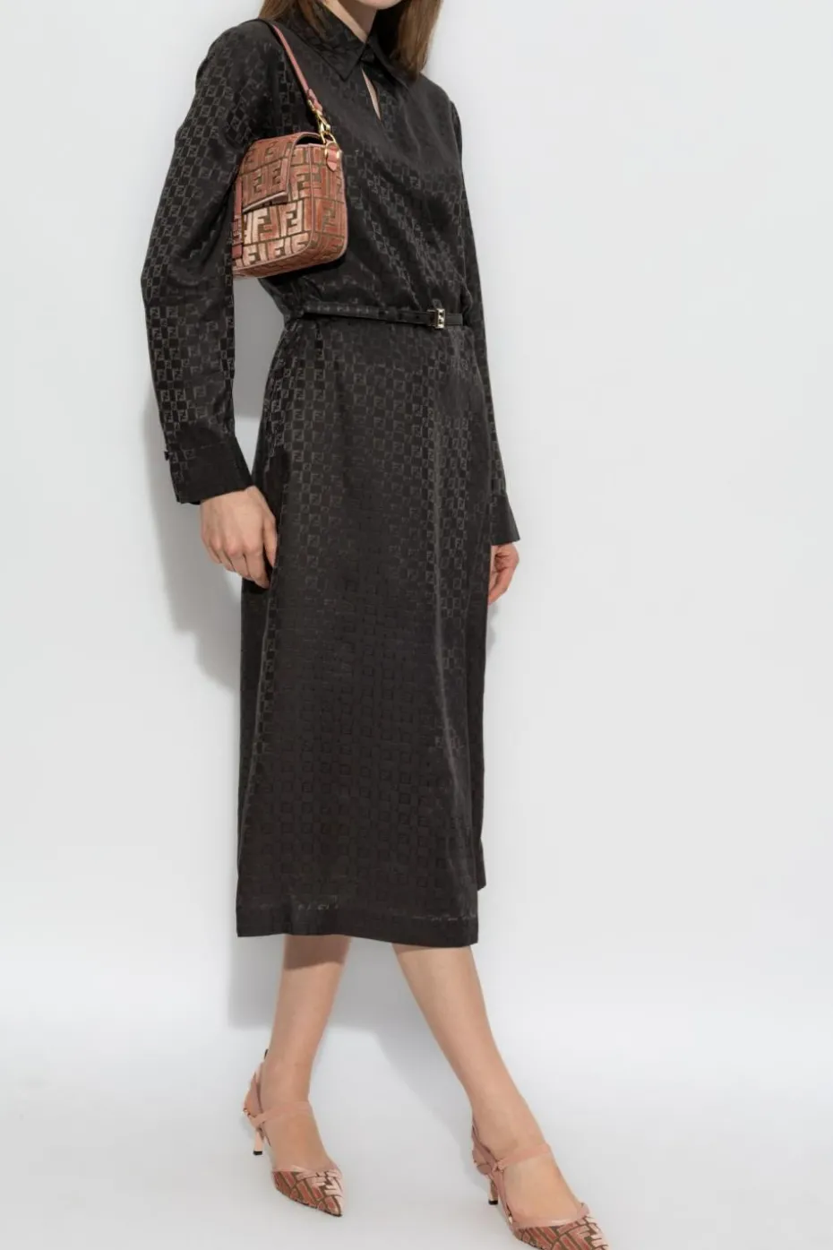 Fendi BROWN Silk dress with belt