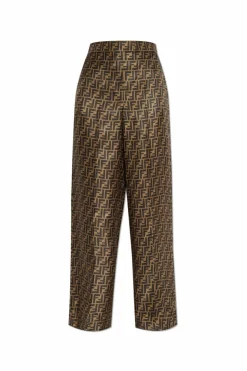 Fendi BROWN Silk trousers with monogram