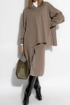 Fendi BROWN Skirt with front slit