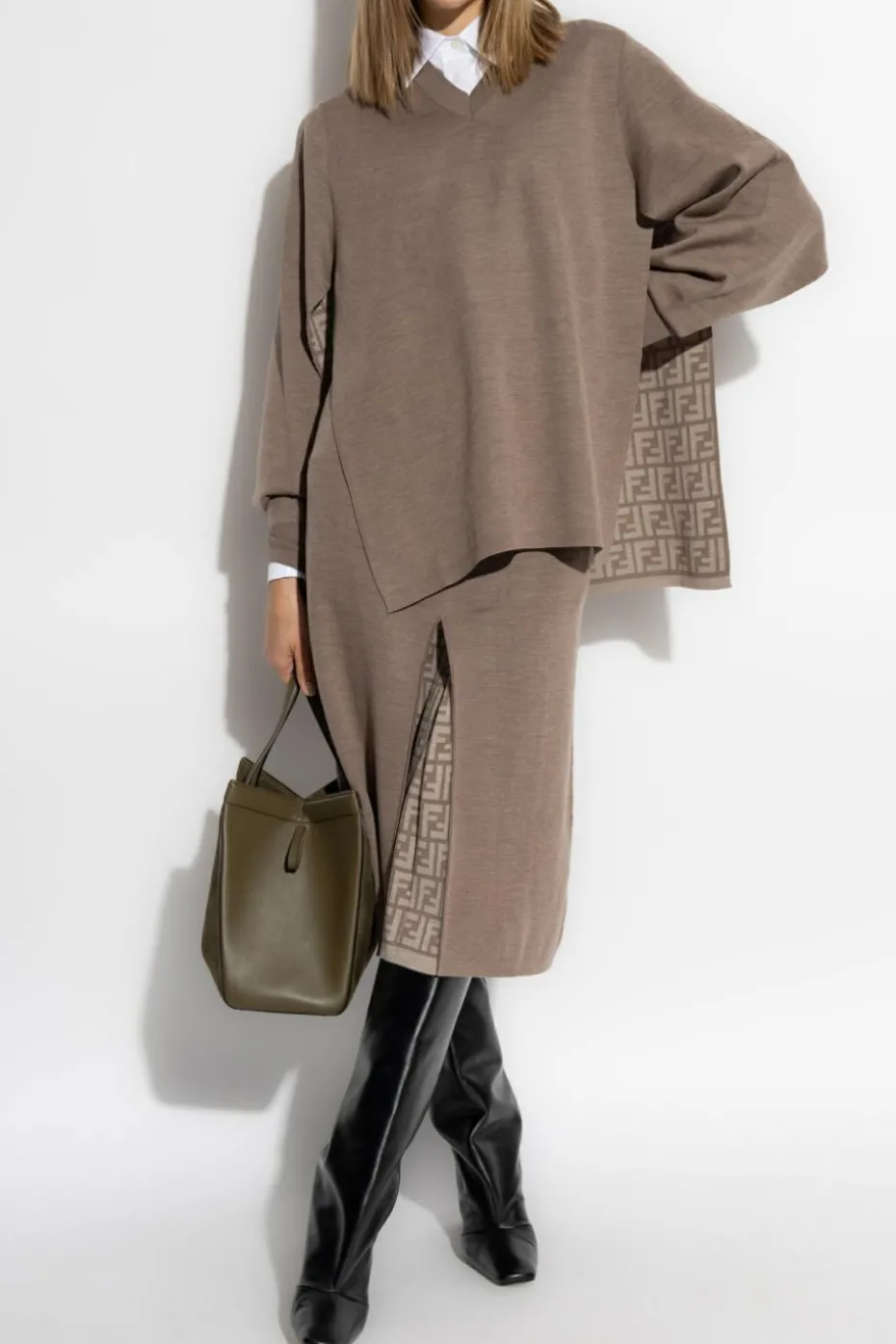 Fendi BROWN Sweater with side slits