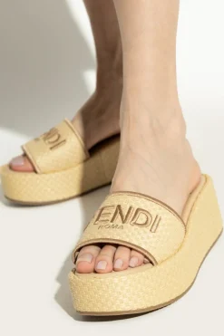 Fendi cream Platform slides