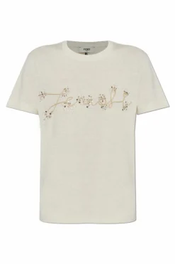 Fendi cream T-shirt with shimmering appliquƩs