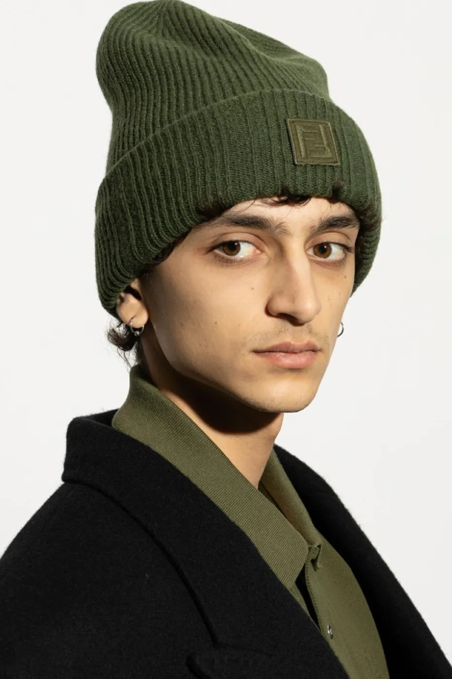 Fendi GREEN Wool hat with logo patch