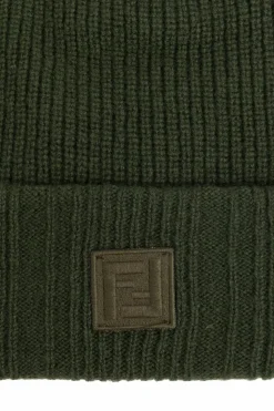 Fendi GREEN Wool hat with logo patch