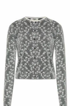 Fendi GREY Cardigan with Floral Motif