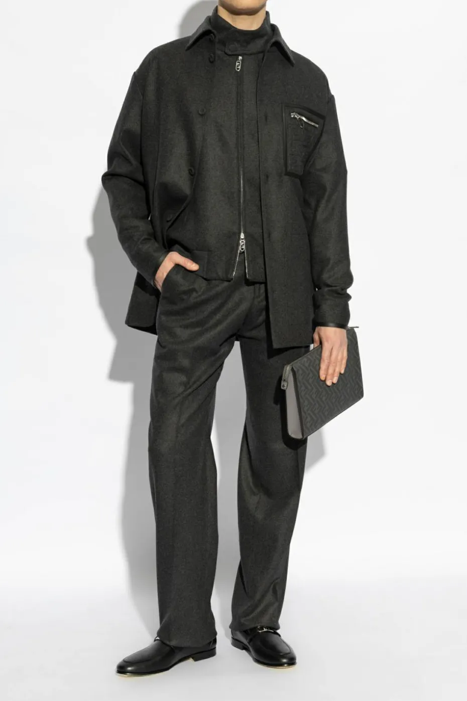 Fendi GREY Cashmere jacket with stand-up collar