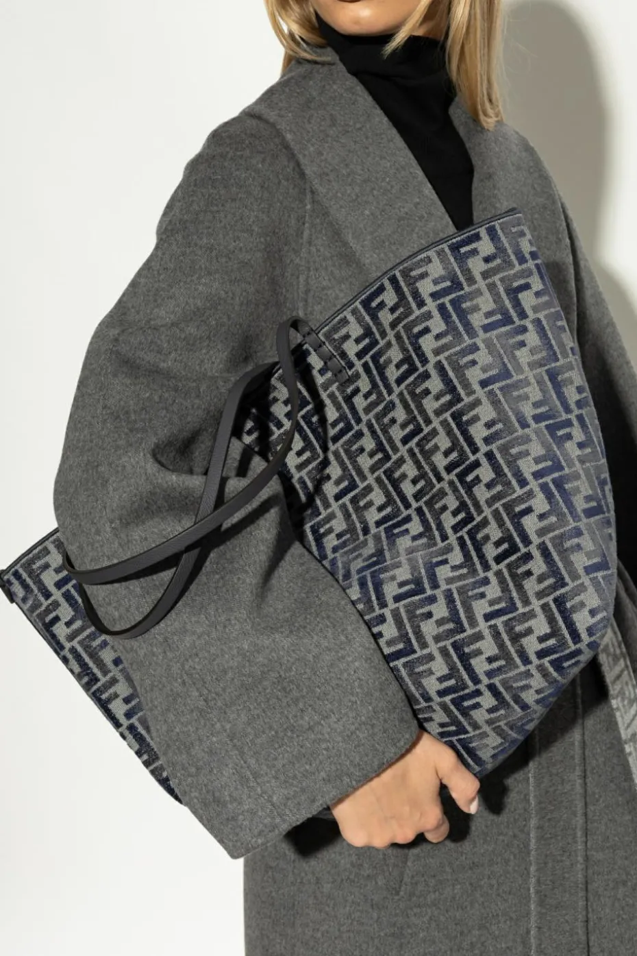 Fendi GREY Reversible 'Roll Large' shopper bag