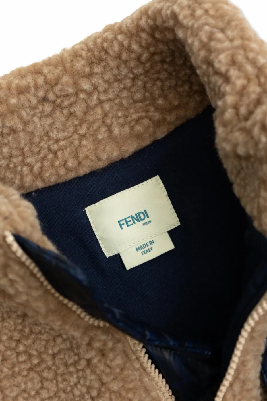 Fendi Kids beige Fur jacket with pocket