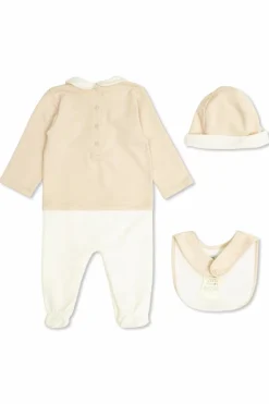 Fendi Kids beige Set: bodysuit, cap and bib