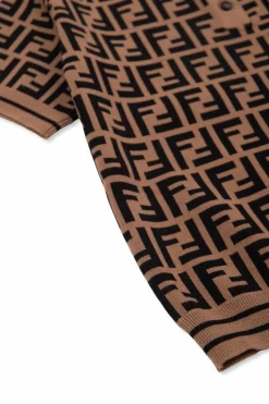 Fendi Kids BROWN Monogrammed polo shirt