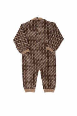 Fendi Kids BROWN Patterned romper suit