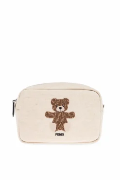 Fendi Kids cream Cosmetic bag with logo