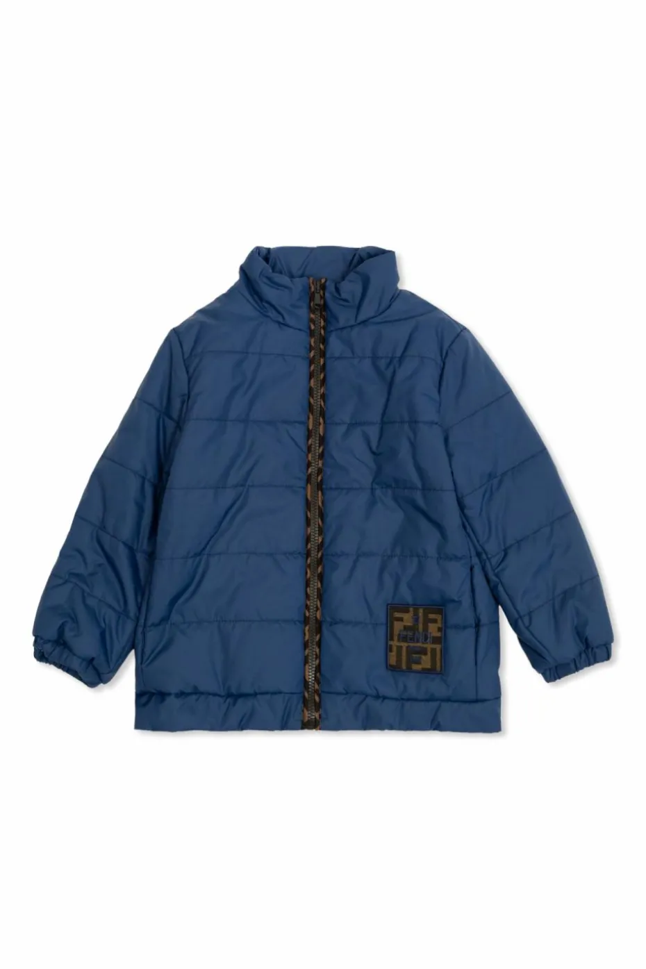 Fendi Kids NAVY BLUE Insulated jacket with logo patch