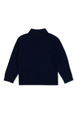Fendi Kids NAVY BLUE Wool polo shirt with long sleeves