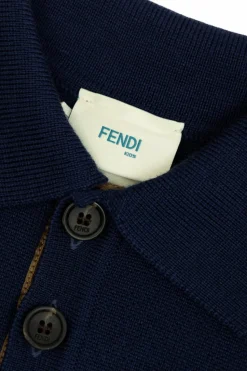 Fendi Kids NAVY BLUE Wool polo shirt with long sleeves